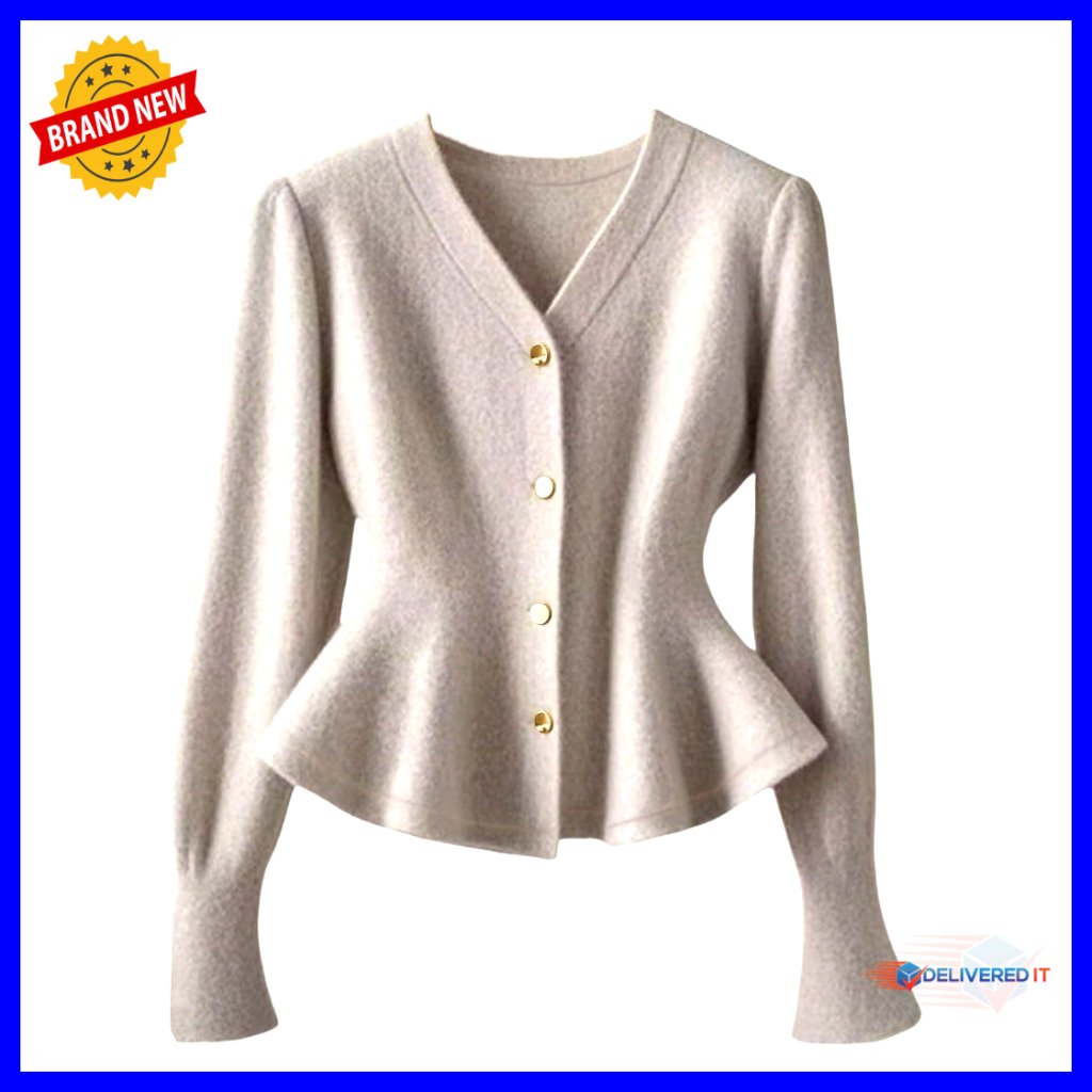 Fitted Peplum Cardigan V-Neck Lightweight Knit Business Casual Top